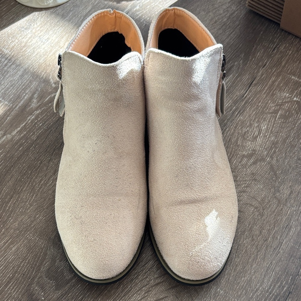 Women's Taupe Suede Ankle Booties - Sleek Side-Zip Casual Style
